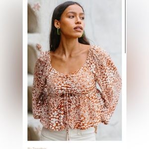 “By Together” Long Sleeve Floral Terracotta Crop Top